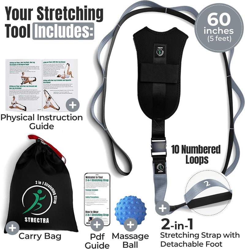 STRECTRA Stretch Strap with Loops Physical Therapy - Full Body Exercise Straps for Stretching with Detachable Foot - Leg & Calf Stretcher for Plantar Fasciitis, Physical Therapy, Pain Relief, and Flexibility - Image 2